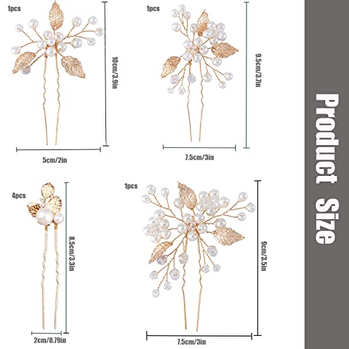 Boyivi A20AM0065-1 7 Pieces Wedding Hair Pins Gold Leaf Bride Headpiece Pearl Wedding Hair Styling Pins Hair Accessories Flower Hair Accessories thumb #1