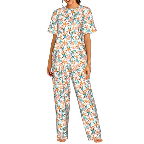 Pyjama court femme étoile de mer en coton léger pour des nuits fraîches