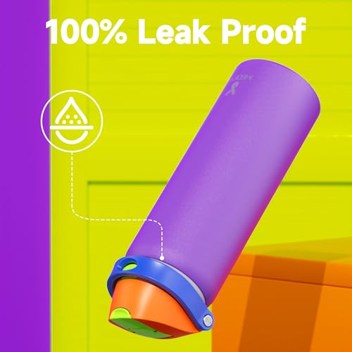 Image of 32 oz Insulated Water Bottle for Women: Meoky Stainless Steel Metal Water Bottle with 2-in-1 Straw and Spout Lid - Leak Proof, Cold for 24 Hours, Protective Silicone Base, BPA-Free for School, Violet