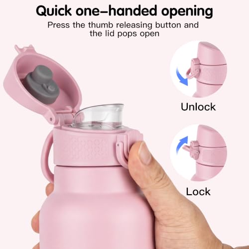 Image of GOPPUS 17oz Insulated Water Bottle with Leak-Proof Flip Lid & Carry Handle,Double-Wall Stainless Steel Bottle for School,Outdoor,and the Gym（Pink）