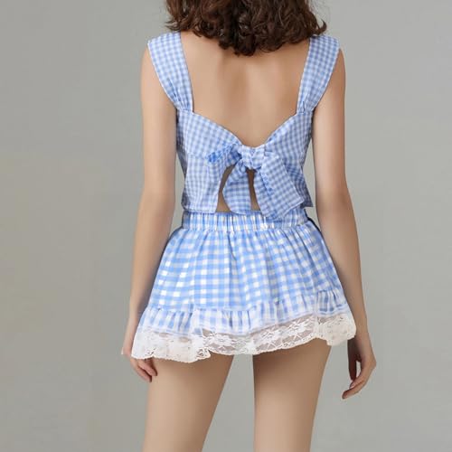 JK Plaid Patchwork Skirt for Women Lace Hem High Rise A-Line Skirt for School Stage Show2