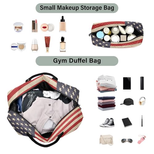 Old American Flag Large Travel Duffle Bag Weekender Overnight Bags Gym Yoga Bag for Women Men with Toiletry Bag4