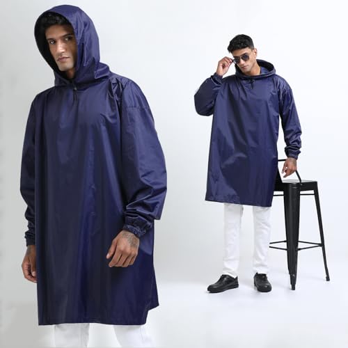 Image of Xtrim Unisex Outdoor Rain Poncho for Adults, Multi Use, Waterproof, Lightweight, Durable, Reusable, Packable Raincoat with Hood, Windproof, One Size Fits All for Travel, Camping, Cycling, Navy Blue