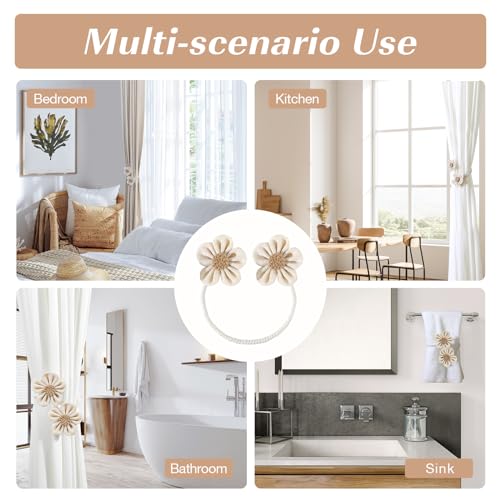 Image of Home Curtain Draperies, 2 for Pack Farmhouse Sunflower Office Curtain and Window Tiebacks, Thin Decoration Elegant Tie Boho Simple Beige for Room, Accessories Ropes Holdbacks Wall
