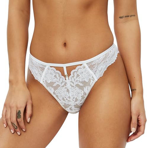 Ann Summers Bridal The Icon Brazilian Knickers – Flattering Women's Underwear with Lace, Sequins & Mesh Back – Shimmering Womens Lingerie with Playful Cut-Out Design (White)