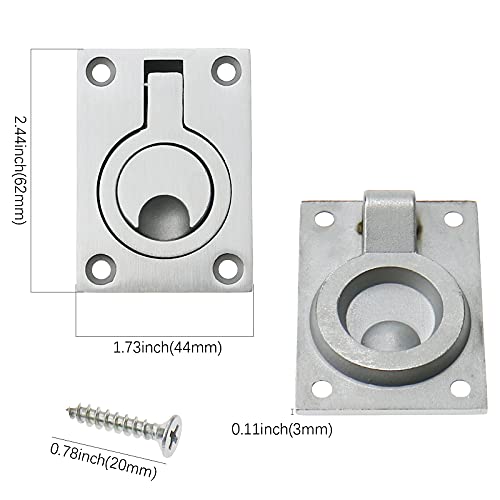 Luckycivia 2 Pack Stainless Steel Square Flush Pull Ring Handles 304, Hidden Recessed Furniture Handle, Recessed Boat Hatch Latch Cabinet Flush Mount Lifting Ring Pull Handle (2.44 x 1.73 Inch)