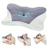 DUMOS Cervical Neck Pillow, Cooling Ergonomic Memory Foam Pillows for Neck Pain Relief with Breathable Pillowcase, Dual Height Orthopedic Support Contour Pillow for Side, Back, Stomach Sleepers, Grey