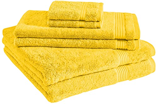 American Veteran Towel For Bathroom, 100% Turkish Cotton Premium 6 Piece Towel Set, Bathroom Set Of 6, 2 Bath Towels 2 Hand Towels 2 Washcloths, Yellow #TOP2