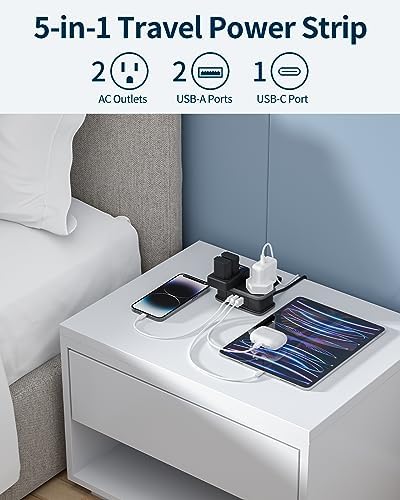 NTONPOWER Travel Extension Lead, Extension Lead with USB Slots, 1.2M Extension Cord Compact Extension Lead with 2 Way Outlets 3 USB1 Type C) for Cruise Travel Essential Hotel Home Office Camping