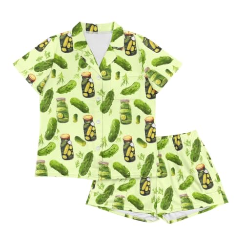 Image of Renewold Women's Short Sleeve Pajama Set Button Down Sleepwear with Notch Collar Soft Lounge Top and Shorts with Pockets