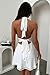 GOKATOSAU Women's Halter Deep V Neck Flowy Chiffon Bow Tie Backless Summer Mini Dress White
