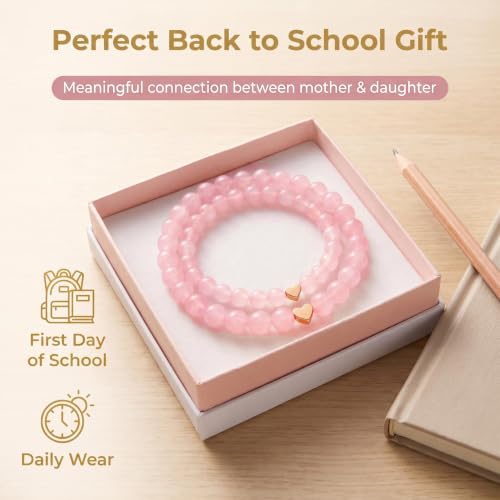 Prcoemth Back to School Gift Bracelets Matching Heart Mommy and Me Bracelet Set with Heartfelt Message Mother Daughter Bracelets First Day of School Supplies Gifts — view 6