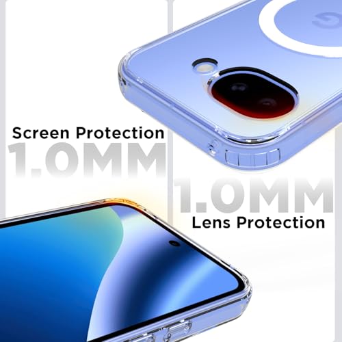 Image of RIGGEAR Shockproof Clear Hybrid Armor Magnetic Back Cover Case Compatible with MagSafe Accessories for Google Pixel 10a (Transparent PC and TPU Bumper)