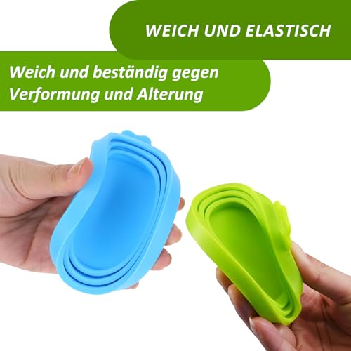 Diffaxy 2 Stück Deckel für Dosen mit 2 Löffel, Universalgröße Tierfutter-Dosendeckel, Silikondeckel für Hundefutter und Katzenfutter, passend für 3 Dosendeckel in Standardgröße – Blau, Grün