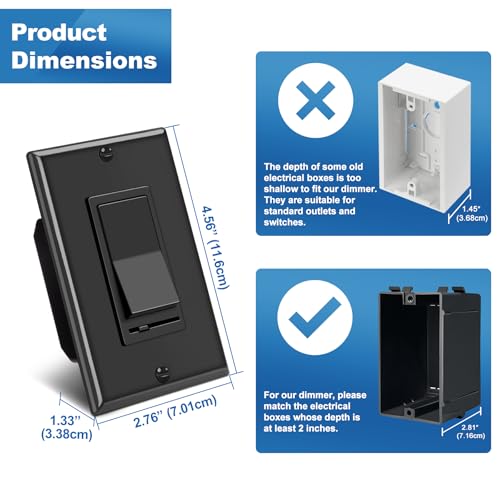 Image of BESTTEN 2 Pack Dimmer Wall Light Switch, Single Pole or 3-Way LED Slide Dimmer Switch, Compatible with Dimmable LED, Incandescent, Halogen and CFL Bulbs, Wallplate Included, UL Listed, Gloss Black