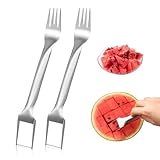 Generic 2PCS Watermelon Fruit Slicer Cutter Tool, Dual Head Stainless Steel Fruit Forks Slicer Knife for Family Parties Camping, 1