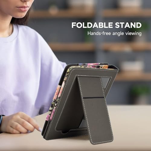 KEROM Case for 6" Kindle Paperwhite (10th/7th/6th/5th Generation, 2012-2018 Release), Premium PU Leather Cute Cover Case with Foldable Stand, Hand Strap, Card Slot, Auto Sleep/Wake - Butterfly Flower