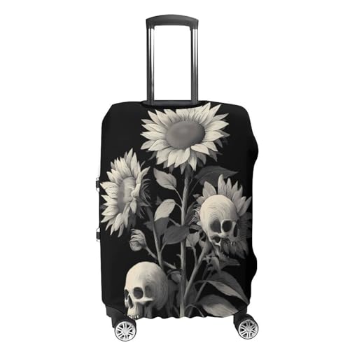 Skull Sunflowers Goth Creepy Grunge Luggage Covers Washable Travel Suitcase Cover Elastic Baggage Protector4