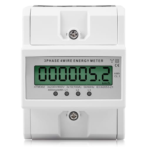 Compteur d'électricité triphasé, compteur triphasé 100 A 50/60 Hz, compteur d'électricité calibré avec affichage LCD, compteur numérique, compteur triphasé, montage sur rail DIN, sous-compteur 4 fils