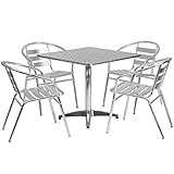 Flash Furniture Square Aluminum Indoor Outdoor Table with 4 Slat Back Chairs, 31.5''