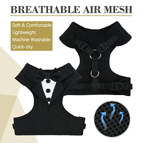 Kuoser Tuxedo Dog Harness With Leash Set, No-Pull Dog Vest Harness, Soft Breathable Mesh Pet Harness With Bow Tie, Small Medium Dogs Cats Harness For Outdoor Walking Training #TOP2