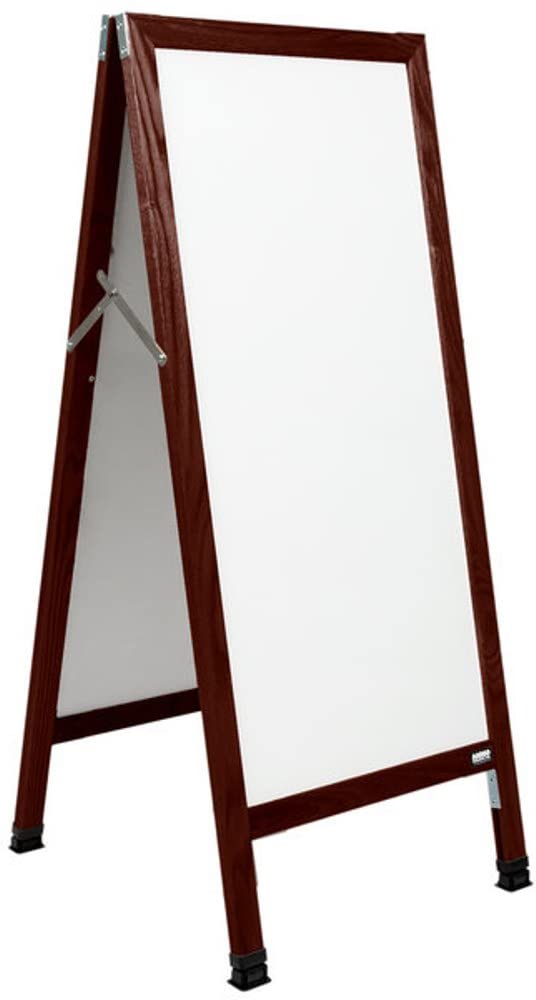 Aarco MA-311SW A-Frame Sidewalk Board, Solid Cherry Wood Narrow Width with White Porcelain Markerboard, Solid Wooden Frame, 42”(H) x 18”(W)
