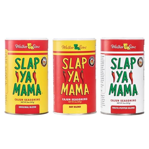 Slap Ya Mama Cajun Seasoning Variety Pack - 8 oz Cans, Original, Hot & White Pepper Blends, All Natural, No MSG, Kosher - Authentic Louisiana Spices
