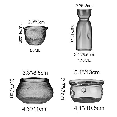 Japanese Sake Set with Warmer Unique Grit Matte Texture Design 7 Pieces Include 1 Bottle 4 Cups 1 Candle Stove 1 Warming for Cold/Warm/Hot Sake/Shochu/Tea Dinnerware Sets