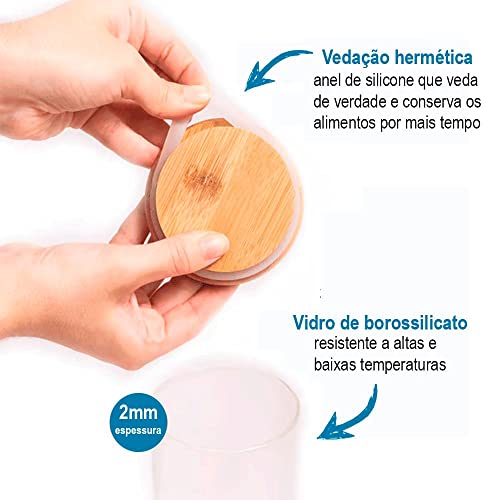 KIT DE 6 POTES DE MANTIMENTOS DE 200ML COM TAMPA DE BAMBU - OIKOS