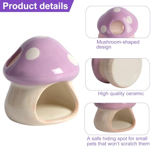 Image of Cute Aquarium Mushroom House Betta Fish Tank Accessory Decor Mini Ceramic Fish Hideout Shrimp Cave Ornament (Purple)