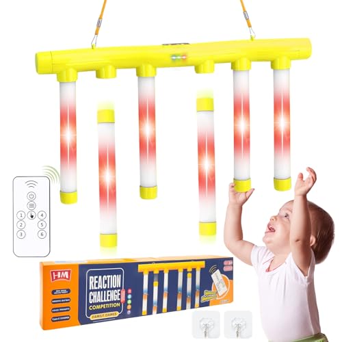 OCES Reflex Stick Game, Reflex Light-Up Sticks Reaction Training Hand Speed Challenge Game, Upgrade Hand Eye Coordination Training Toy Remote Control 3 Adjustable Speed (Light-Up Yellow)
