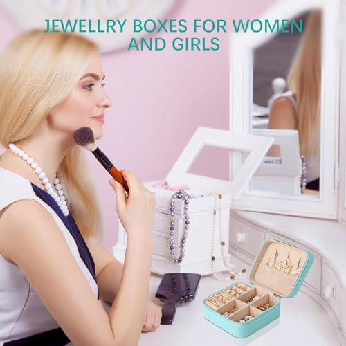 Image of Mini Jewellery Travel Case, PU Leather Organizer Box, Small Portable Jewellery Storage Holder for Womens Rings Earrings Necklaces (GREEN)
