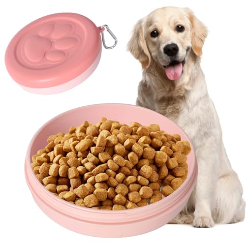 Hundenapf für Unterwegs, Tragbar Auslaufsicher Trinknapf Fressnapf mit Deckel und Karabiner, Haustier Reisenapf Fressnapf für Hunde Katzen, Ideal für Reisen, Spaziergänge & Alltag (370 ml) (Rosa)