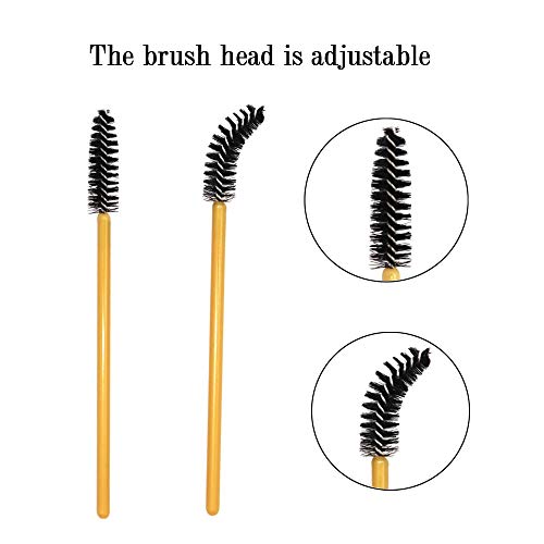 100 Mascara Wands Bulk Disposable Eyelash Eye Brow Brushes Applicator Spoolie Applicator Lash Extensions Makeup Tool Set Gold/Black (100) - Image 5