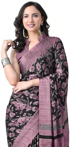 MIRCHI FASHION Women's Stylish Chiffon Warli Art Printed Saree with Blouse Piece, Beige, Orange, One Size
