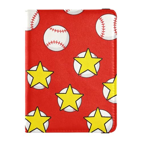Baseball and Yellow Star Pattern Leather Passport Holder