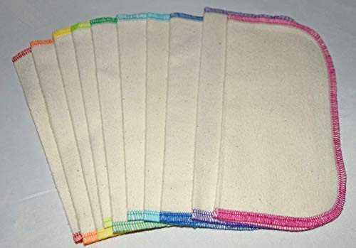 Gina's Soft Cloth Shop 2 Ply Organic Flannel Washable Baby Wipes 8 x 8 Inches Set of 10 Rainbow Assortment- Proudly Made in the USA!