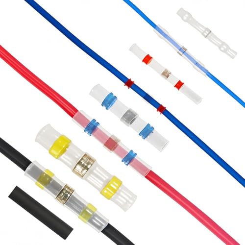 Solder Seal Wire Waterproof Heat Shrink Connectors(30+70pcs) Waterproof Heat Shrink Electrical Wire Butt Terminals Easy to Use Durable