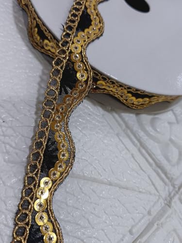 Image of Designer Golden Wave Lace Border for Blouse Saree Dupatta Lehenga Craft Decoration and Ethnic Sewing Accessories (RM-LACE49-1)