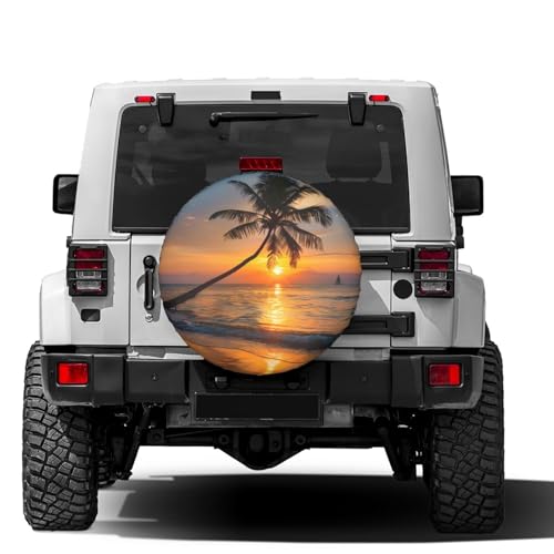 Image of Tropical Beach at Beautiful Sunset Spare Tire Cover Dust-Proof Wheel Tire Cover Fit Trailer, RV, SUV and Many Vehicle 17 Inch