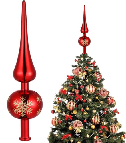 Weihnachtsbaumspitze Mit Schneeflockenmustern, Christbaumspitze Rot 24...