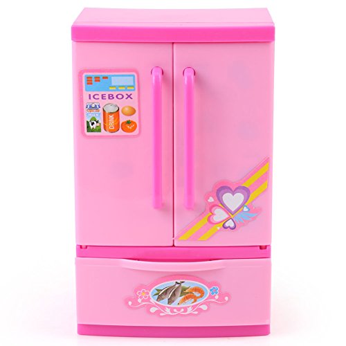 Yosoo Mini Electrodomésticos de Nevera Perfecto Pequeño Refrigerador Rosa Cocina de los Sueños Nevera de Juguete Rosa para Muñecas Desarrollo de Habilidades Sociales Preescolares para Niños Pequeños