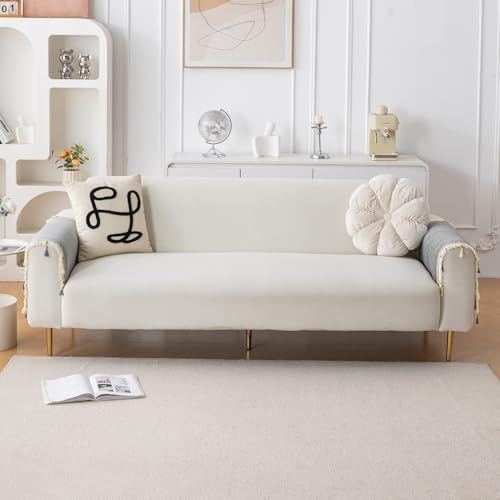 Image of HOKIPO 'Serenity Tassel' Chenille Sofa Arm Cover with Tassels - 1 Pair | Glacier Silver (IN-893-LGRY*2)