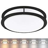 Black Flush Mount Ceiling Light, 13 Inch LED Ceiling Light Fixture with 5CCT(2700K/3000K/3500K/4000K/5000K Adjustable), 23W Saturn Flush Mount Ceiling Lighting for Kitchen Hallway Stairwell