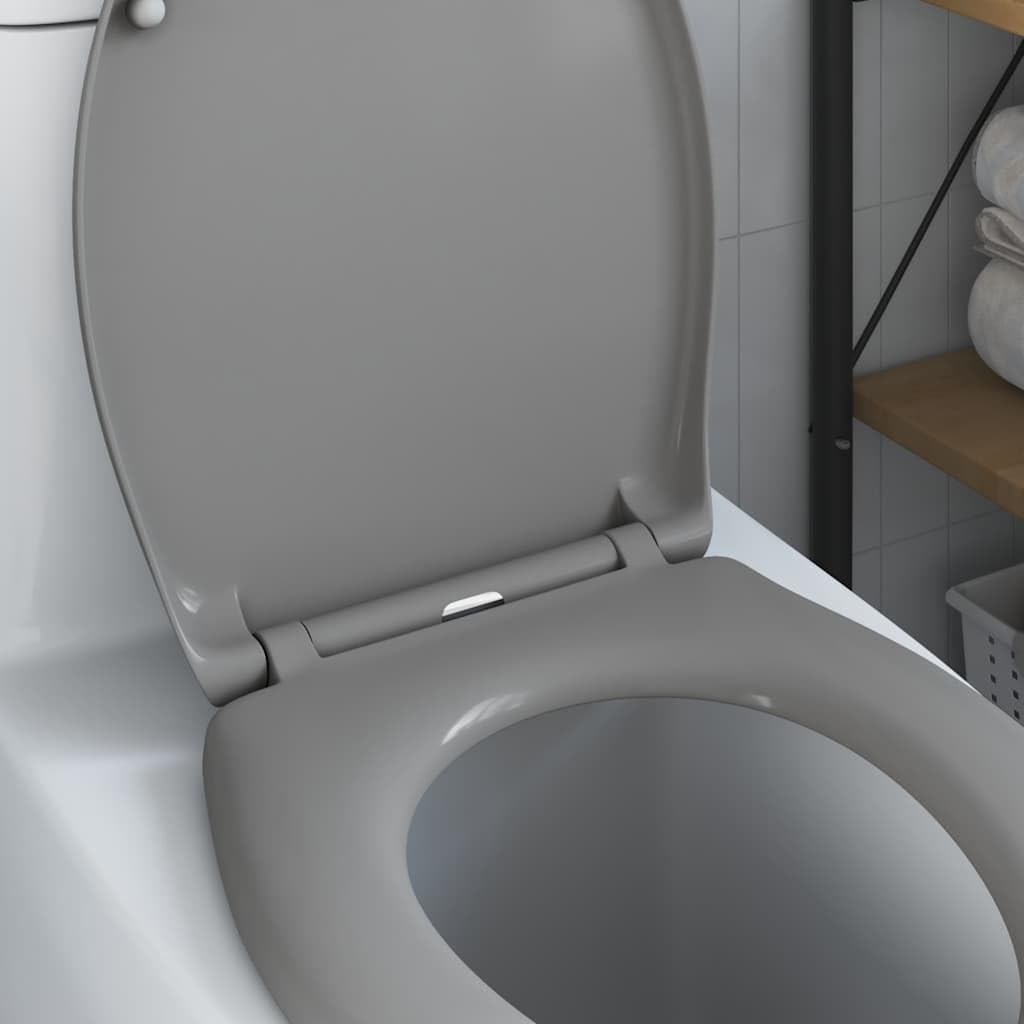 Asiento de inodoro gris de Duroplast 47 x 37 x 4 cm, asiento de inodoro con bisagra y fijación, asiento de inodoro para baño, baño e invitados, montaje rápido y duradero