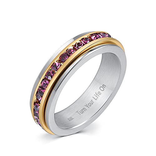Image of Muses Art Design Fidget Rings, Anxiety Rings, Spinner Rings, Band Rings with Birthstone, Stainless Steel, Women and Men, Meditation Rings, Thumb Rings, Stress Relieving and Anxiety Reducing