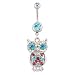 Blue Rhinestone Owl Dangle Ball Barbell Bar Belly Button Navel Ring Body Piercing
