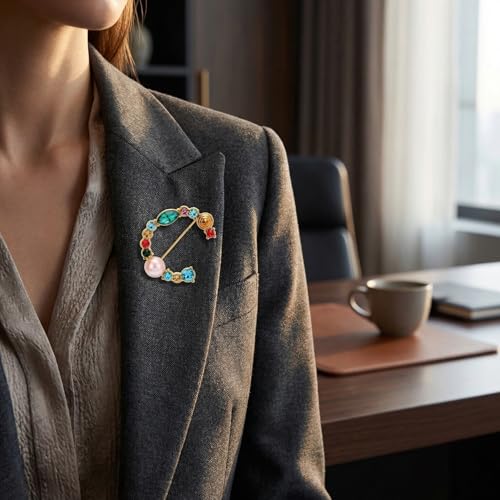 Image of Initial Brooch Pins A-Z 26 Letters Brooches For Women Colorful Enamel Alphabet Pin Pearl Crystal Lapel Pin