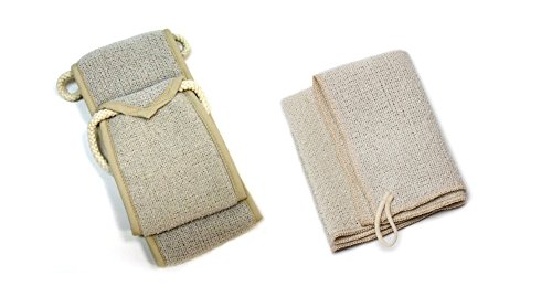 Aquis 4x30.75 Inch Linen Exfoliating Back Scrubber and 12x12 Inch Linen Exfoliating Washcloth