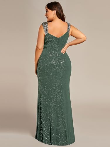 Image of Ever-Pretty Women's Glitter V Neck Sleeveless Plus Size Formal Dresses High Split Bodycon Prom Dress Evening Gowns